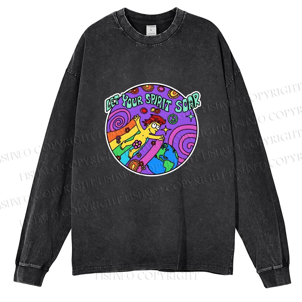 Unisex The Simpsons Homer Simpson Let Your Spirit Soar Casual Washed Printed Long Sleeve T-shirt