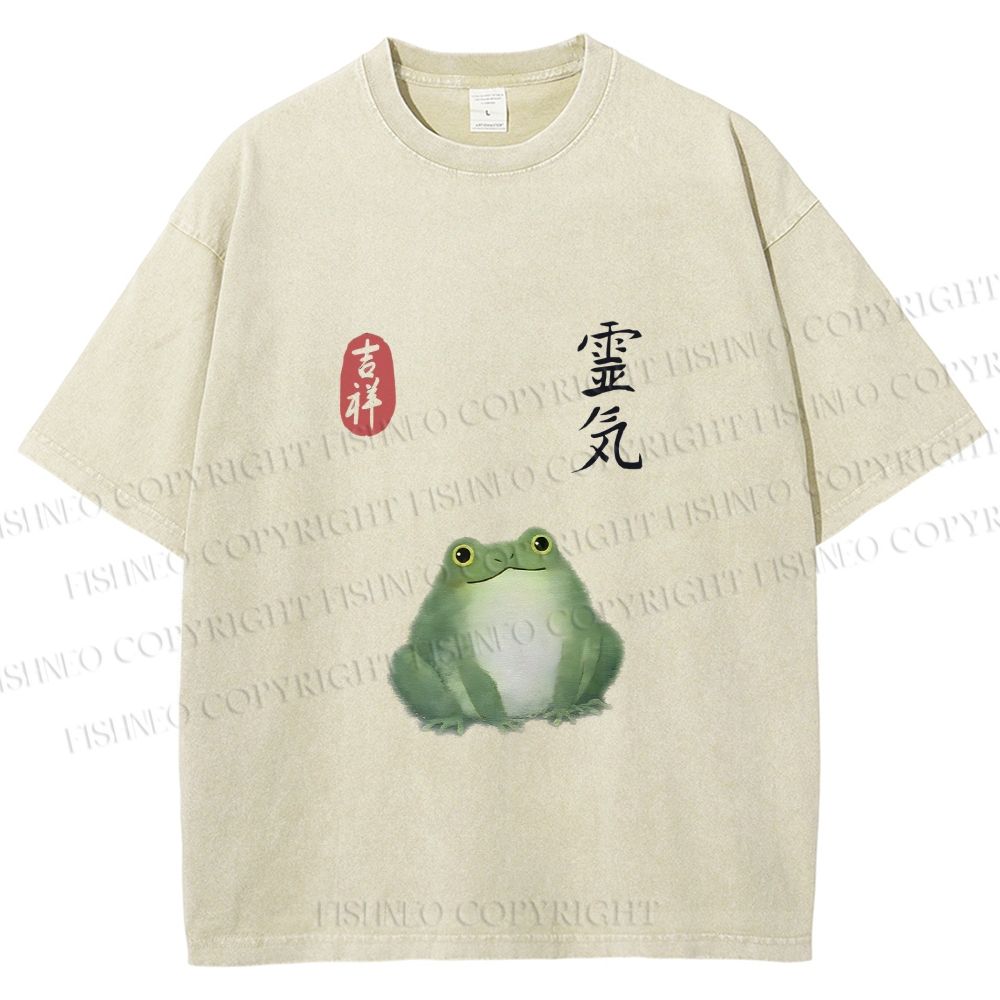 Unisex Energetic Frog Printed Washed Tee