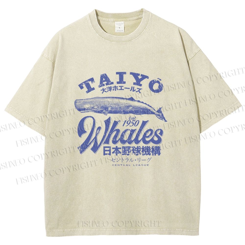 Unisex Taiyo Whales Printed Washed Tee
