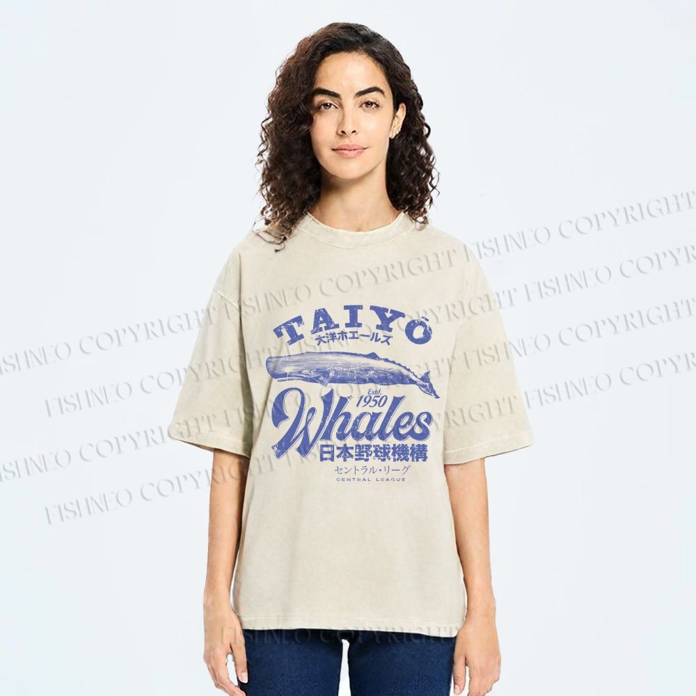 Unisex Taiyo Whales Printed Washed Tee