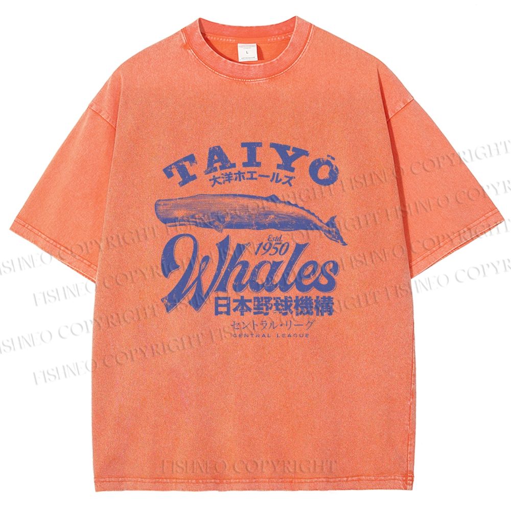 Unisex Taiyo Whales Printed Washed Tee