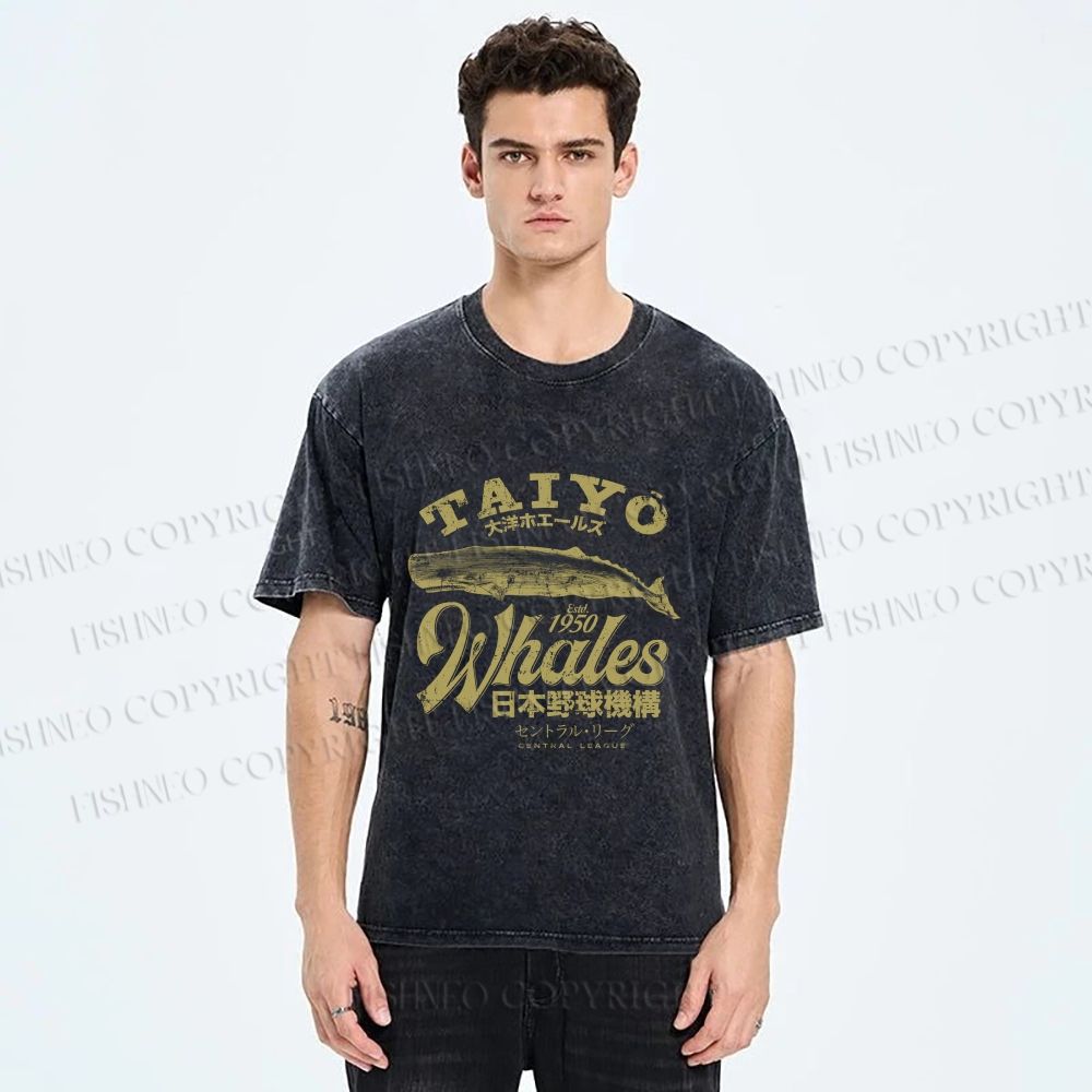Unisex Taiyo Whales Printed Washed Tee