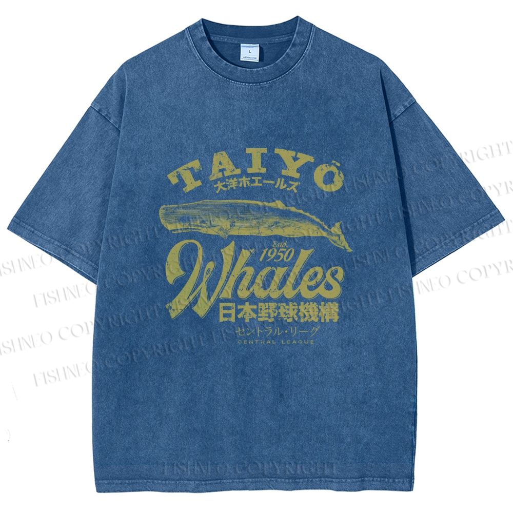 Unisex Taiyo Whales Printed Washed Tee