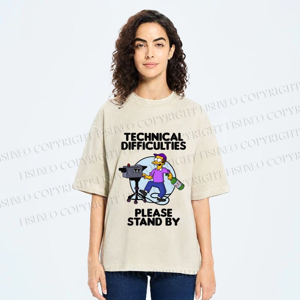 Unisex The Simpsons Meme Technical Difficulties Printed Washed Tee