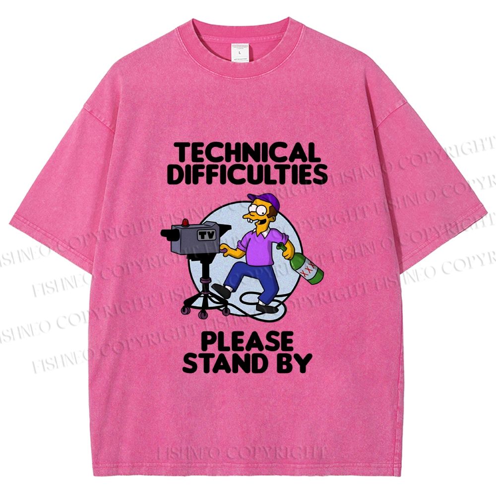 Unisex The Simpsons Meme Technical Difficulties Printed Washed Tee
