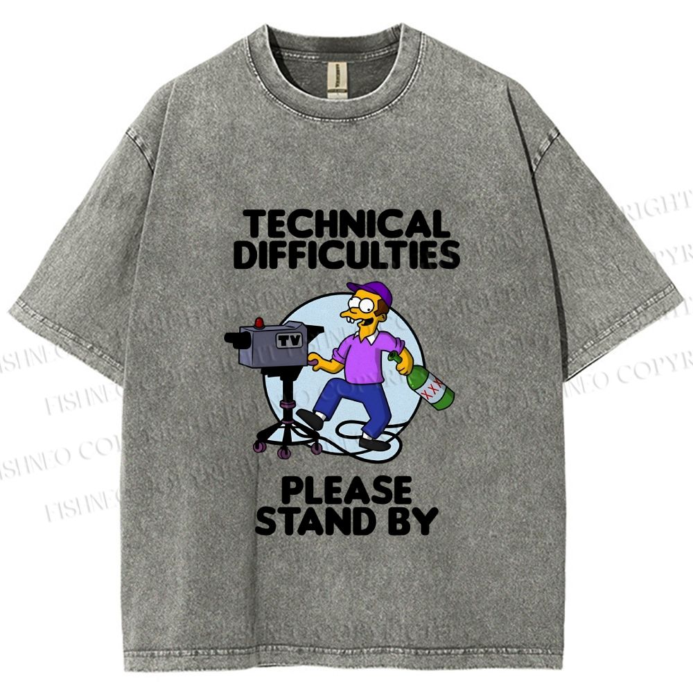 Unisex The Simpsons Meme Technical Difficulties Printed Washed Tee