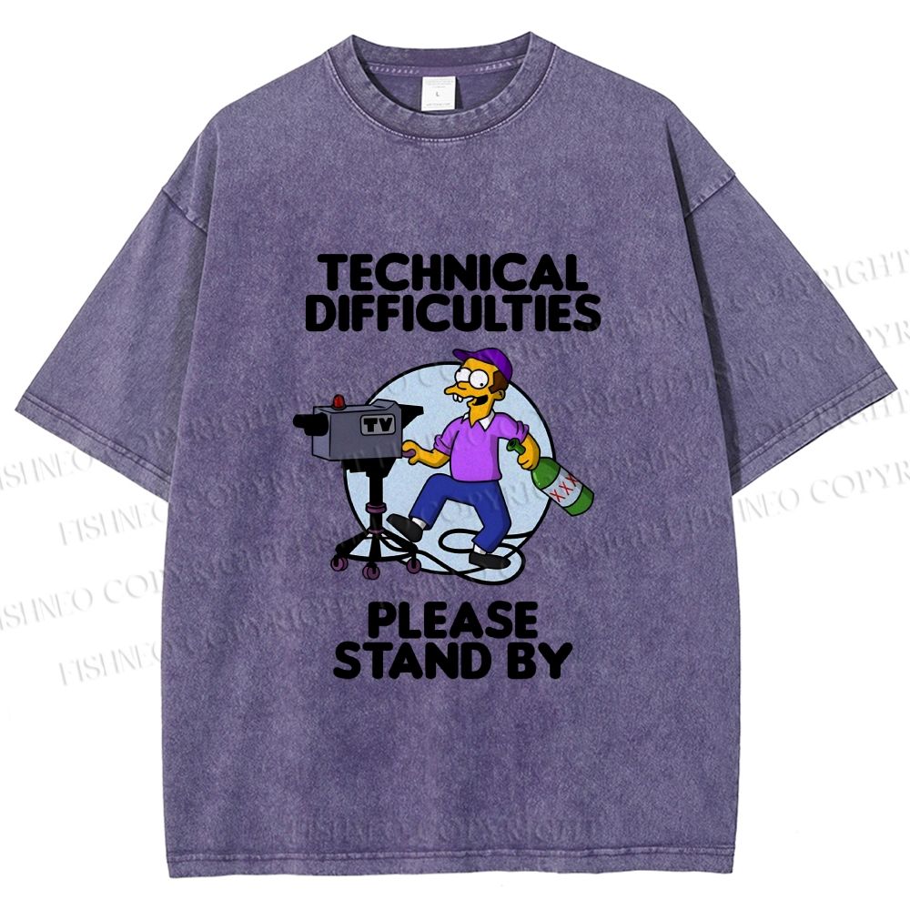 Unisex The Simpsons Meme Technical Difficulties Printed Washed Tee