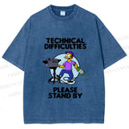 Unisex The Simpsons Meme Technical Difficulties Printed Washed Tee