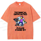 Unisex The Simpsons Meme Technical Difficulties Printed Washed Tee