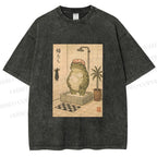 Unisex Frog In Shower With Bath Cap Printed Washed Tee