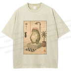 Unisex Frog In Shower With Bath Cap Printed Washed Tee