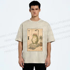 Unisex Frog In Shower With Bath Cap Printed Washed Tee