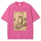 Unisex Frog In Shower With Bath Cap Printed Washed Tee