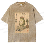 Unisex Frog In Shower With Bath Cap Printed Washed Tee