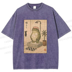 Unisex Frog In Shower With Bath Cap Printed Washed Tee