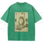 Unisex Frog In Shower With Bath Cap Printed Washed Tee