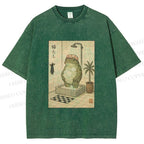 Unisex Frog In Shower With Bath Cap Printed Washed Tee