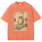 Unisex Frog In Shower With Bath Cap Printed Washed Tee