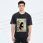 Unisex Cat On Toilet Reading Scroll Printed Washed Tee