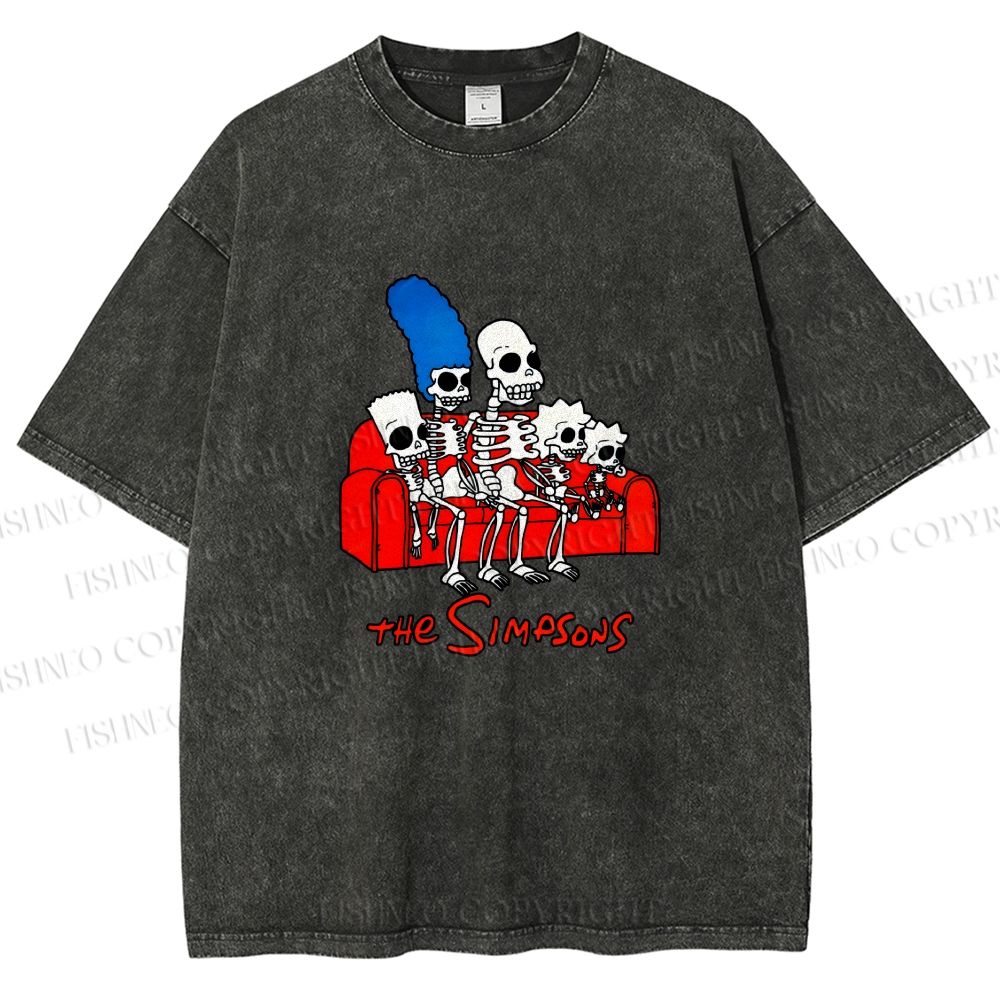 Unisex The Simpsons Skeleton Couch Gag Printed Washed Tee