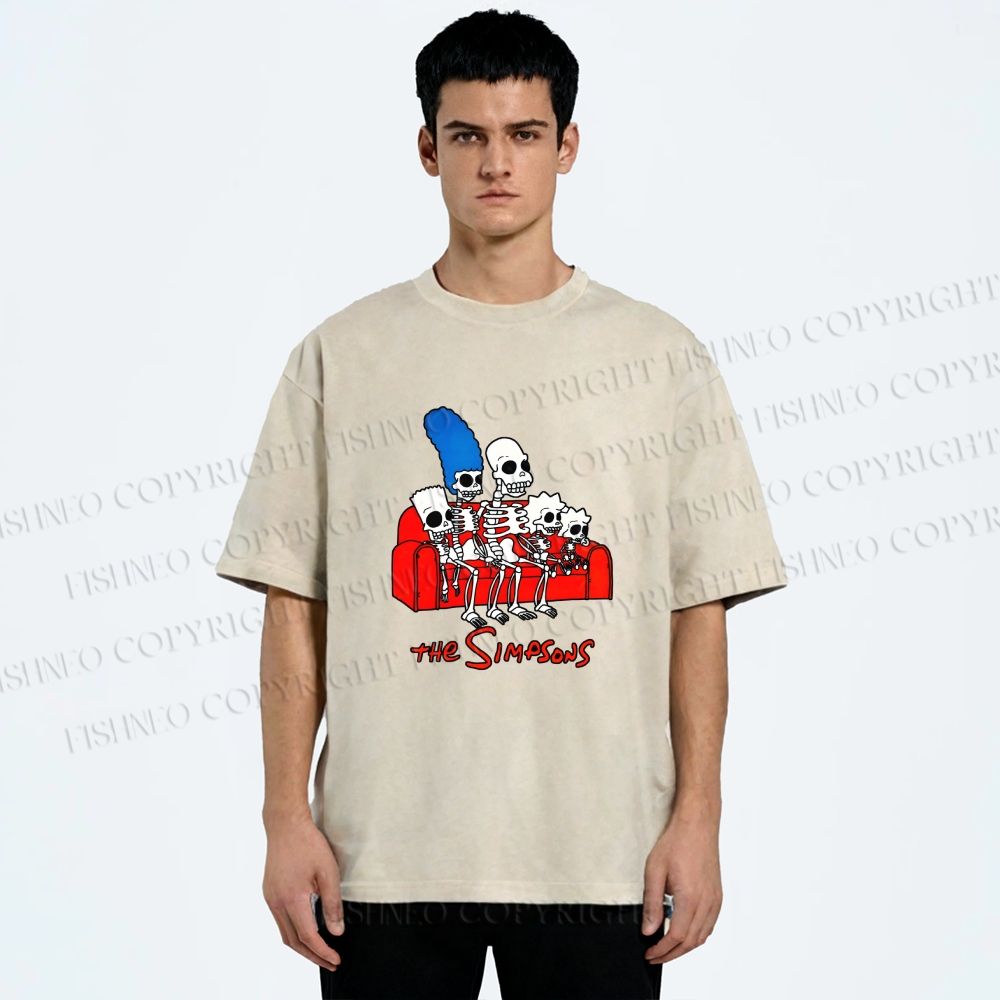 Unisex The Simpsons Skeleton Couch Gag Printed Washed Tee