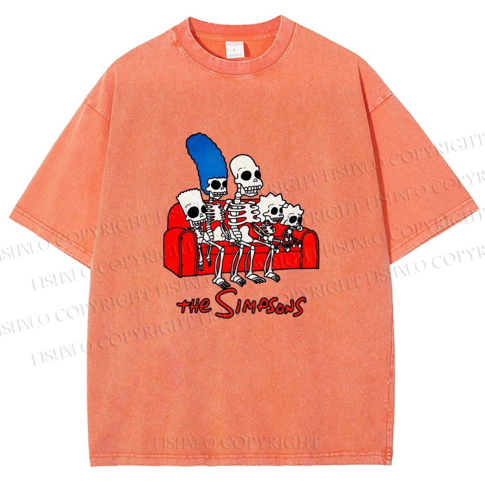 Unisex The Simpsons Skeleton Couch Gag Printed Washed Tee