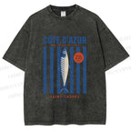 Unisex Retro Fish Market Printed Washed Tee