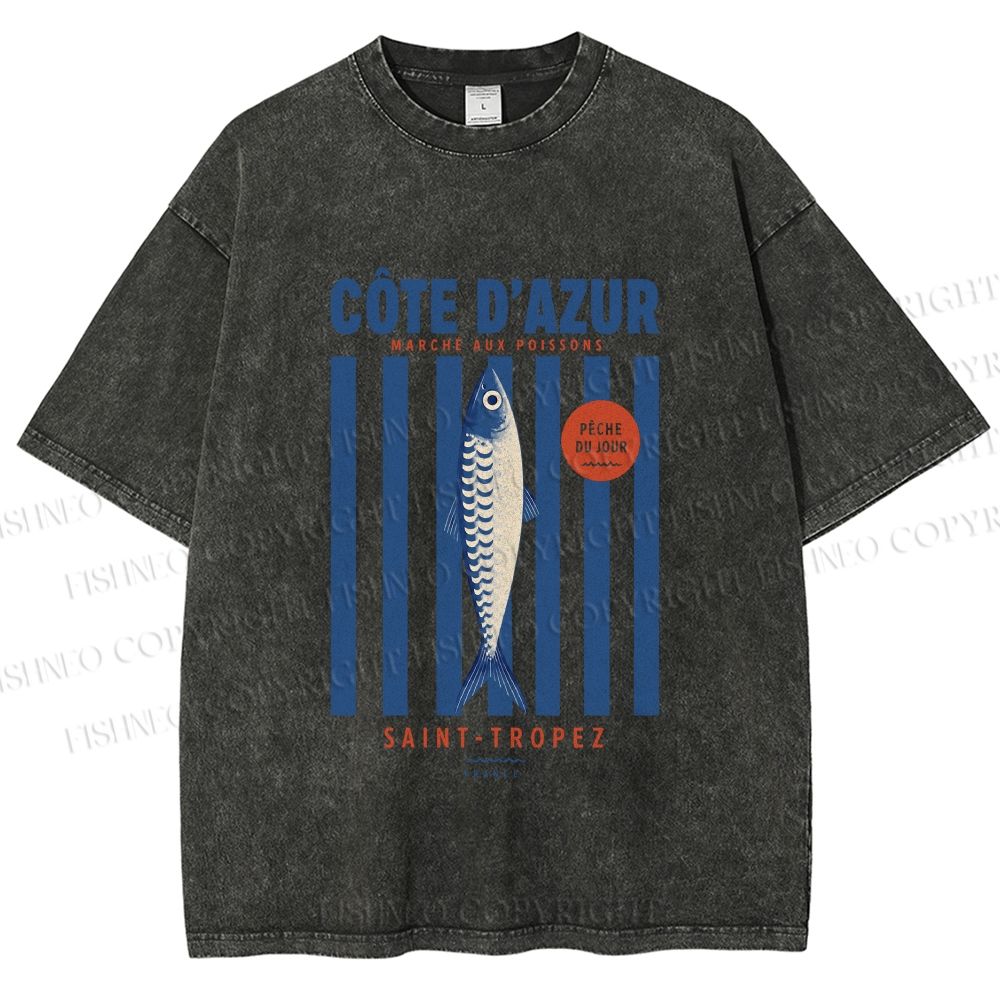 Unisex Retro Fish Market Printed Washed Tee