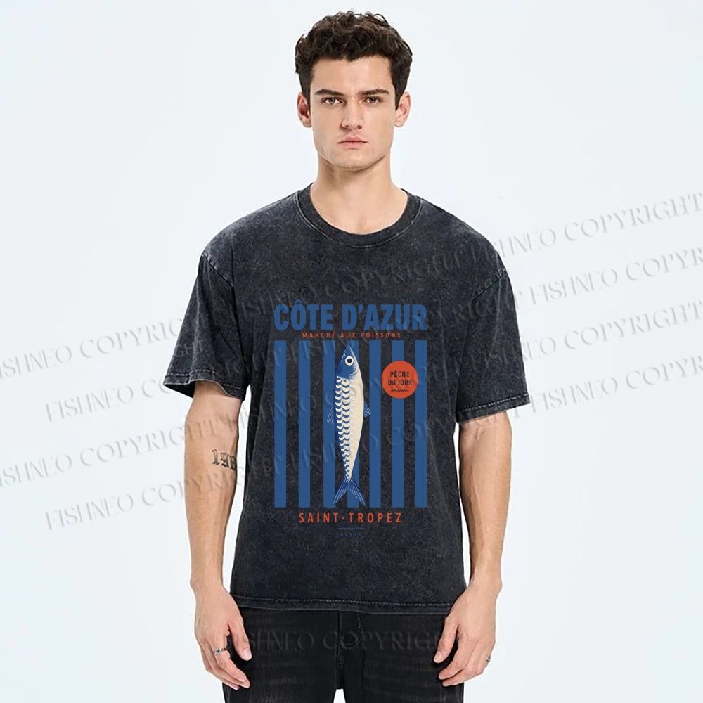 Unisex Retro Fish Market Printed Washed Tee