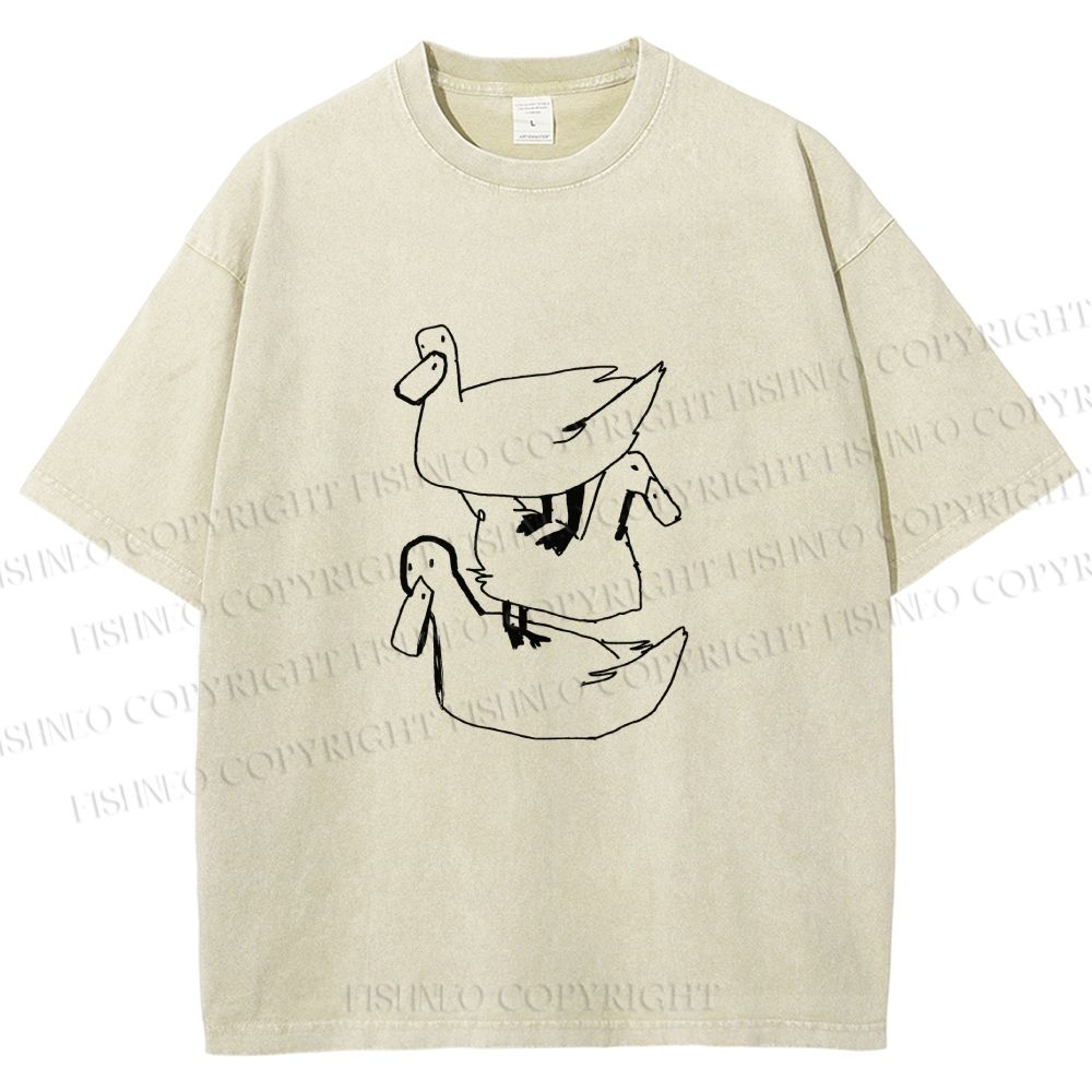 Unisex Funny Ducks Jenga Printed Washed Tee