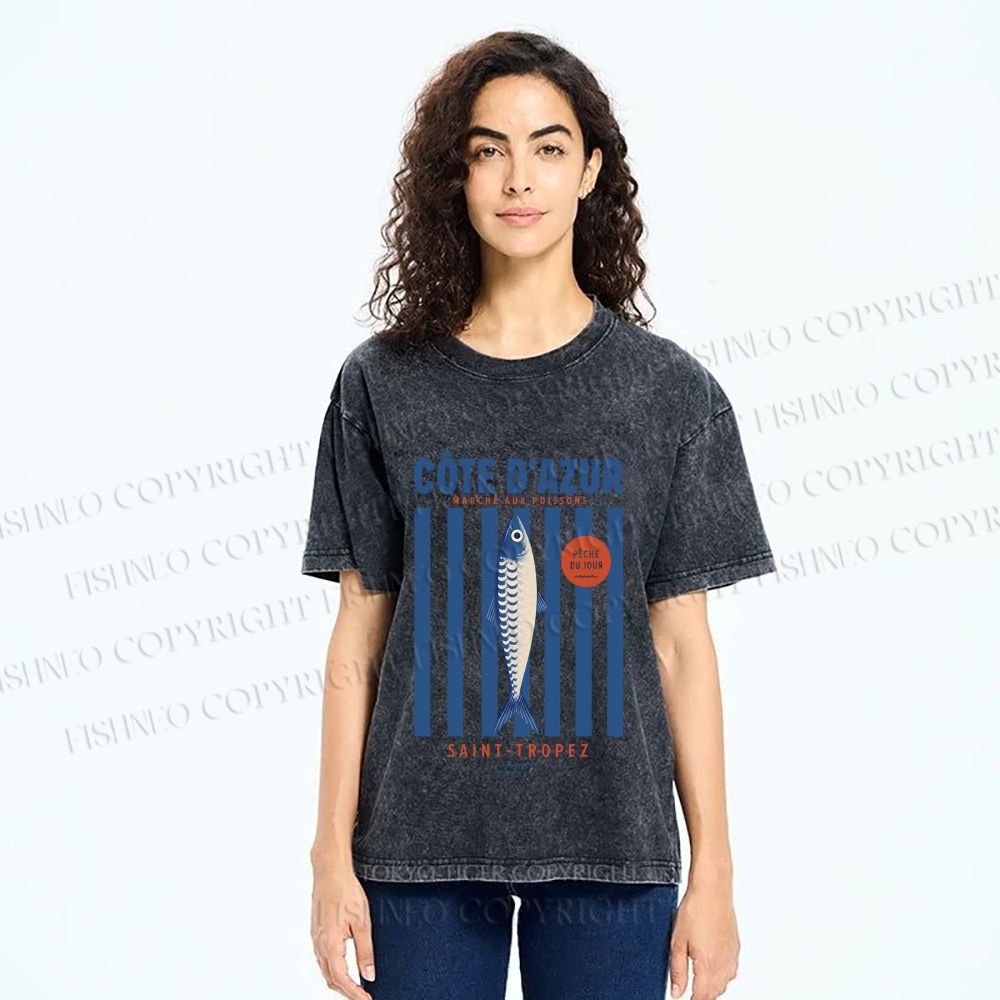Unisex Retro Fish Market Printed Washed Tee