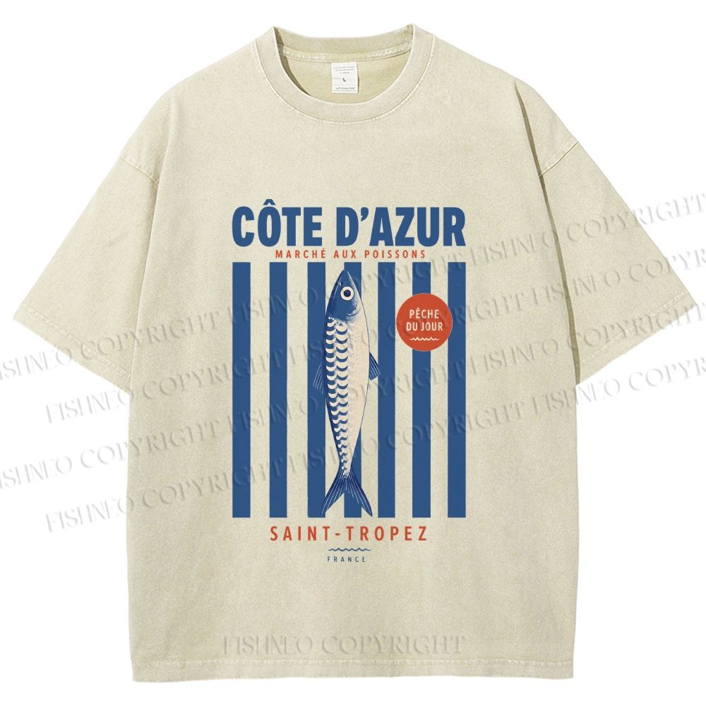 Unisex Retro Fish Market Printed Washed Tee