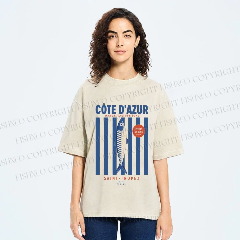 Unisex Retro Fish Market Printed Washed Tee