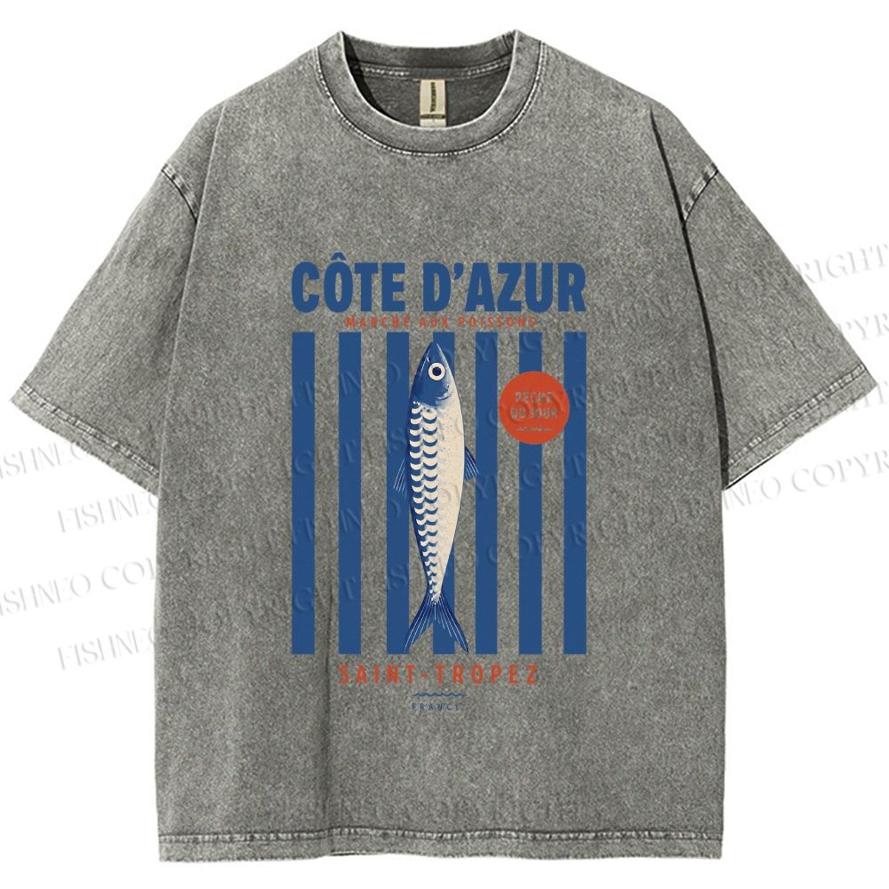 Unisex Retro Fish Market Printed Washed Tee