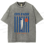 Unisex Retro Fish Market Printed Washed Tee