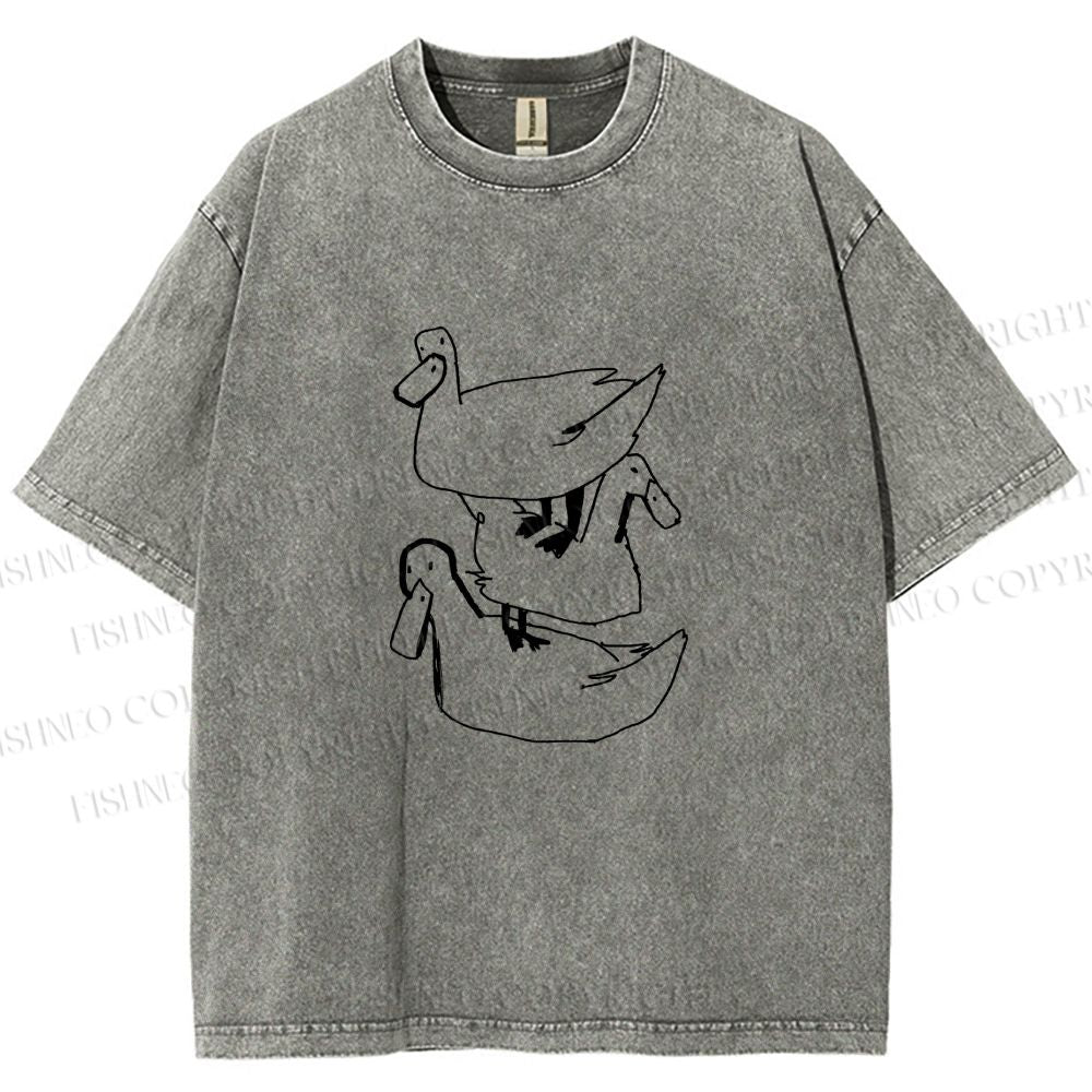 Unisex Funny Ducks Jenga Printed Washed Tee