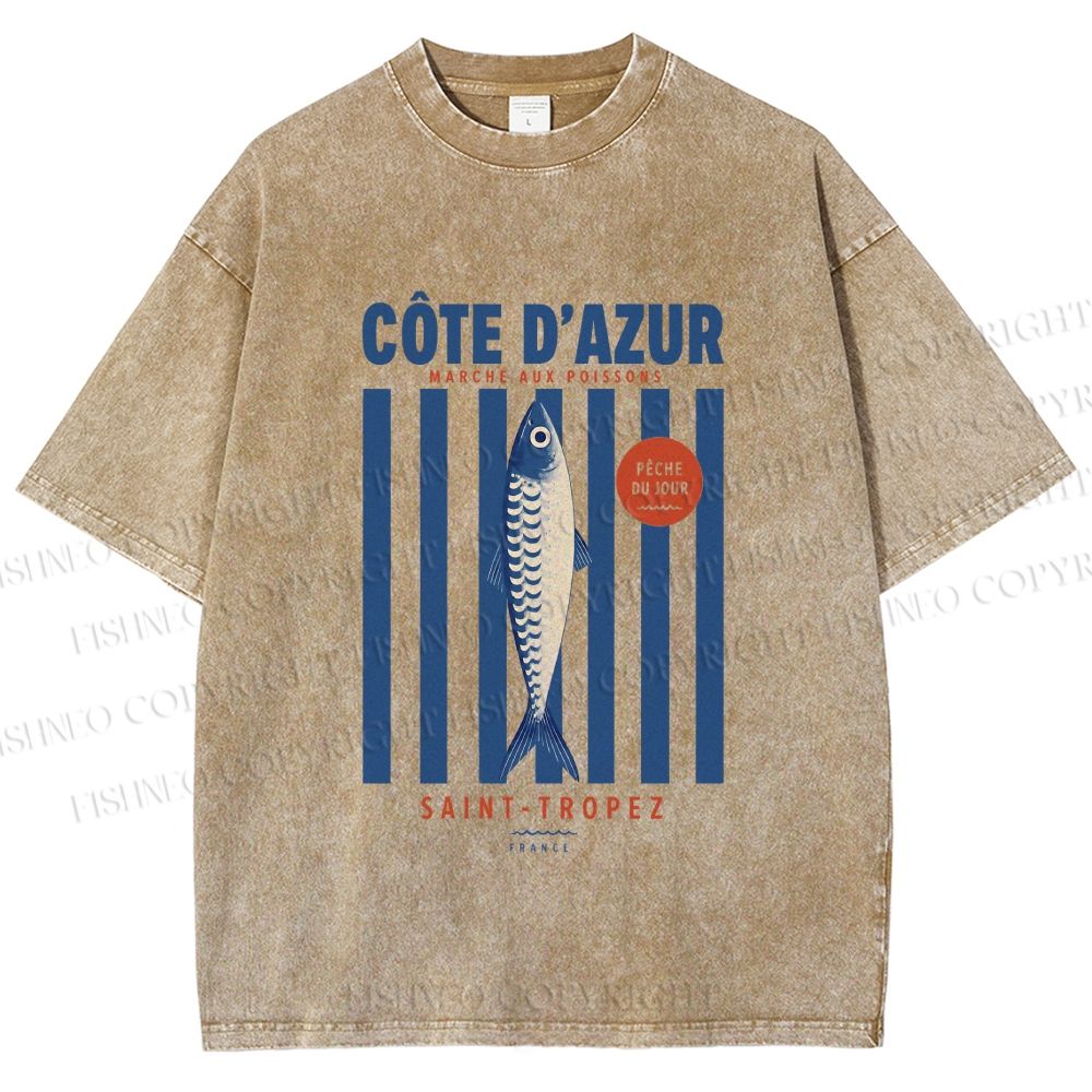 Unisex Retro Fish Market Printed Washed Tee