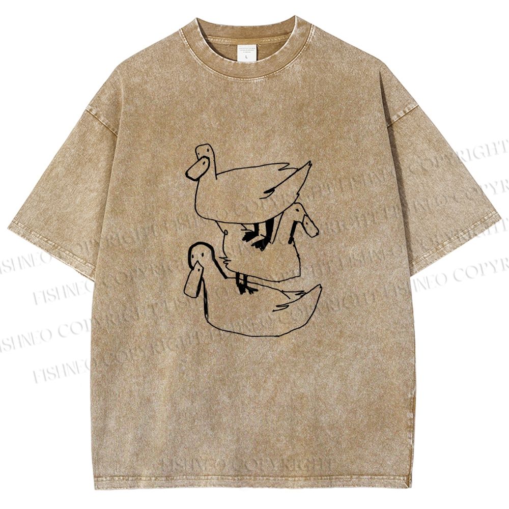 Unisex Funny Ducks Jenga Printed Washed Tee