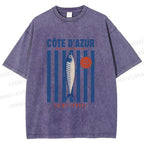 Unisex Retro Fish Market Printed Washed Tee