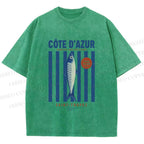 Unisex Retro Fish Market Printed Washed Tee