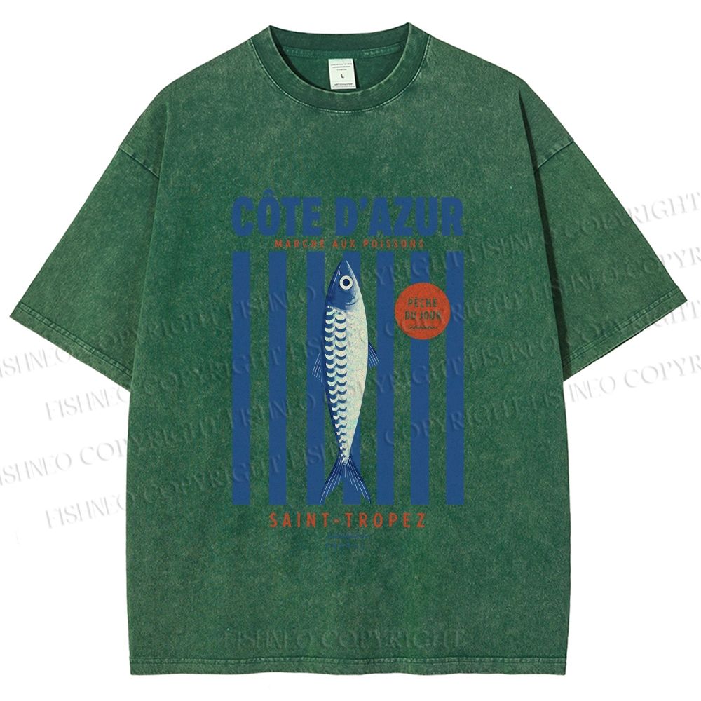 Unisex Retro Fish Market Printed Washed Tee