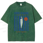 Unisex Retro Fish Market Printed Washed Tee