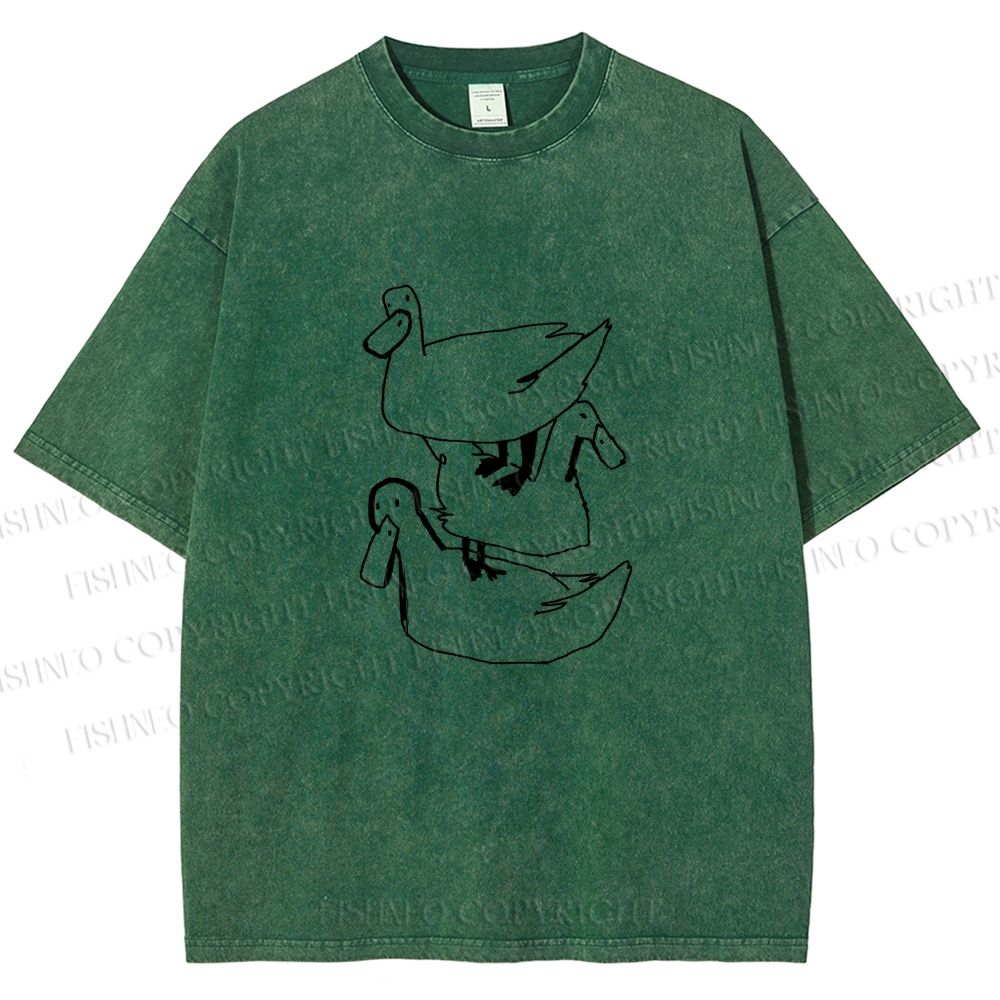 Unisex Funny Ducks Jenga Printed Washed Tee