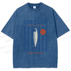 Unisex Retro Fish Market Printed Washed Tee
