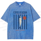Unisex Retro Fish Market Printed Washed Tee
