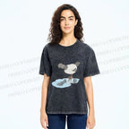 Unisex Funny Pigeon Look Himself in Water Printed Washed Tee