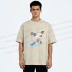 Unisex Funny Pigeon Look Himself in Water Printed Washed Tee