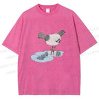 Unisex Funny Pigeon Look Himself in Water Printed Washed Tee