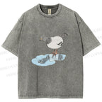 Unisex Funny Pigeon Look Himself in Water Printed Washed Tee