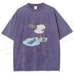 Unisex Funny Pigeon Look Himself in Water Printed Washed Tee
